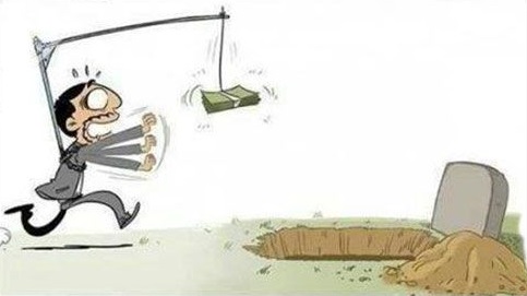 Cartoon of a man chasing after big money being dangled in front of him