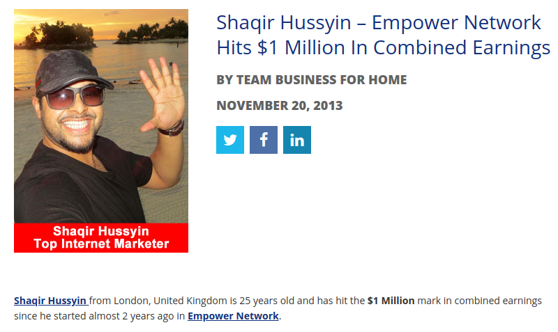 Shaqir Hussyin made his millions early on from Empower Network