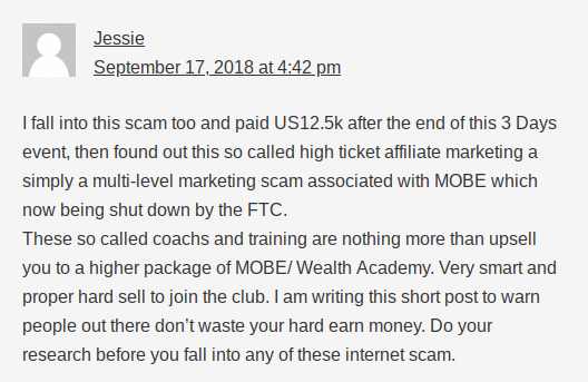 A comment about Wealth Academy and is Shaqir Hussyin is a scam
