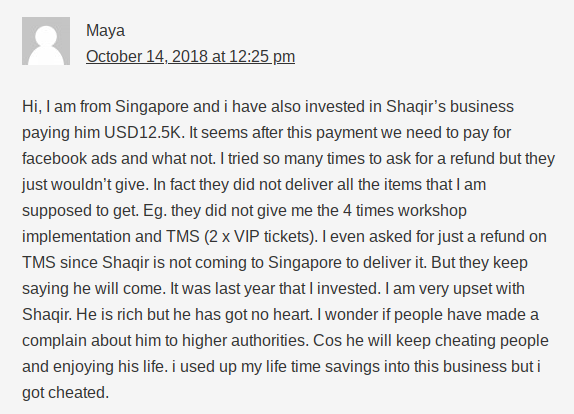 A comment on Wealth Academy answering is Shaqir Hussyin is a scam