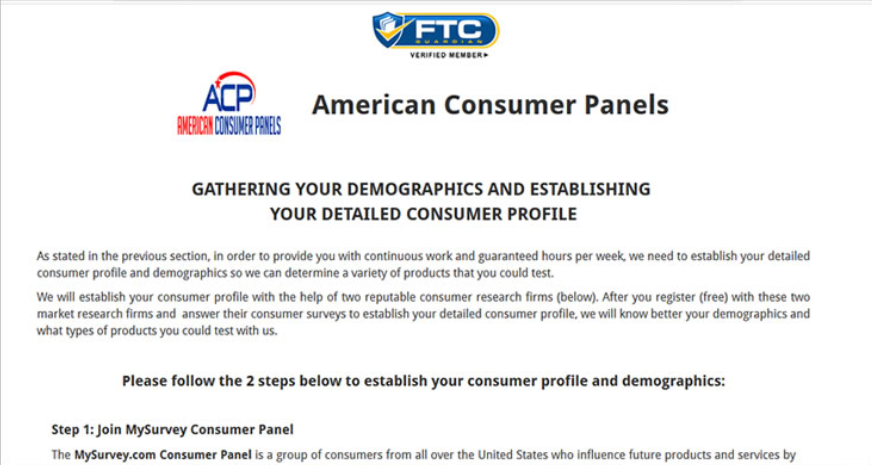 American Consumer Panels sign up directions screen